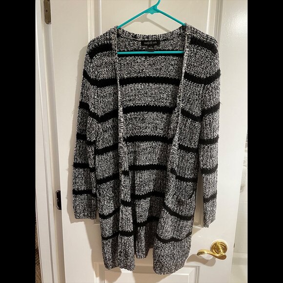 August Silk: Black and White Striped Cardigan - Size Small - Picture 1 of 5